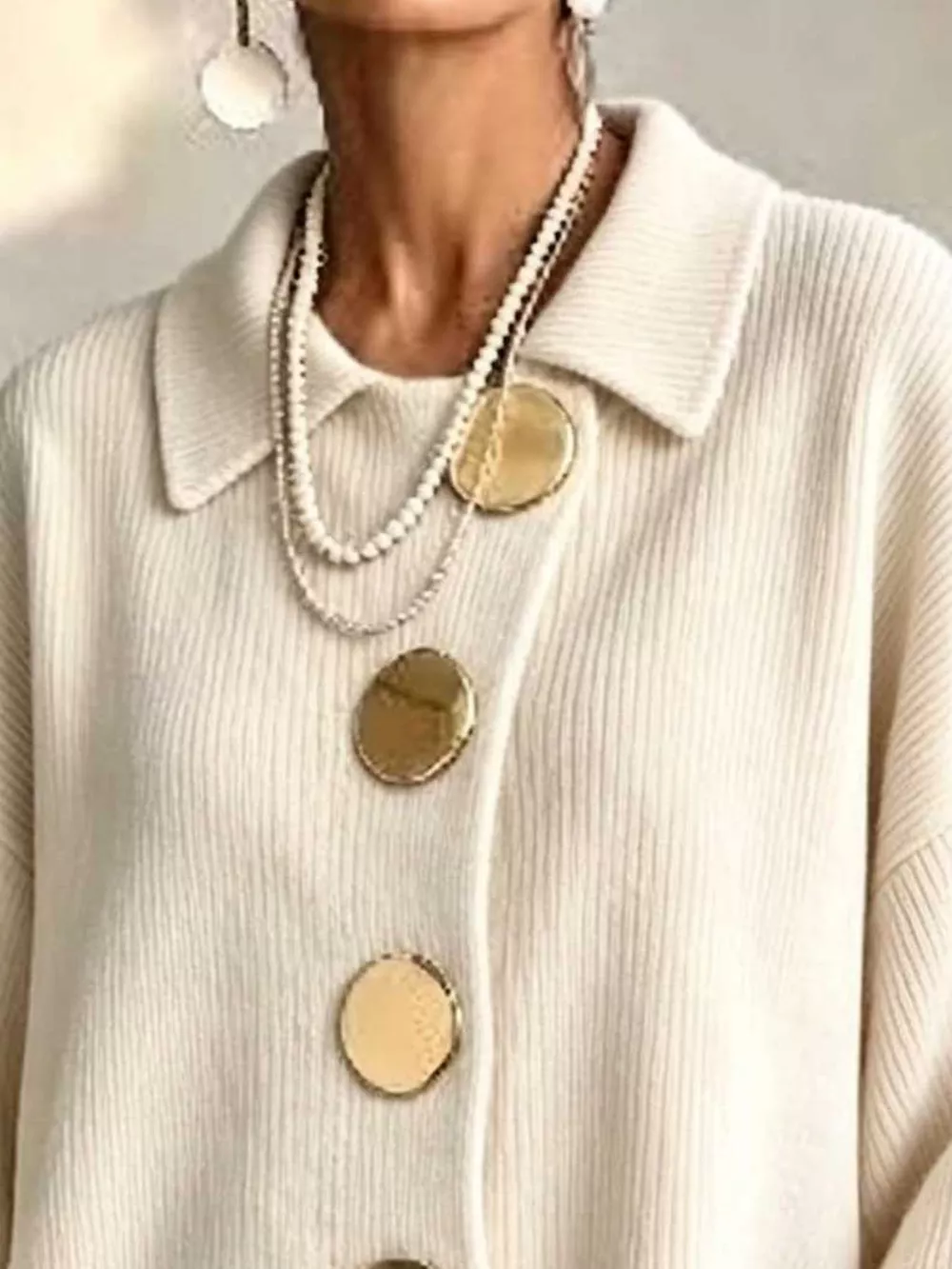 Full Size Ribbed Knit Gold Buttons Cardigan Plus Size, image 23