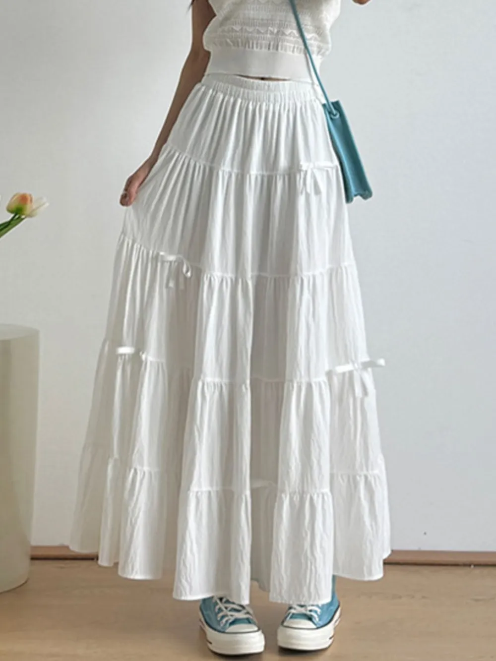 Tiered Elastic Waist Maxi Skirt, image 6