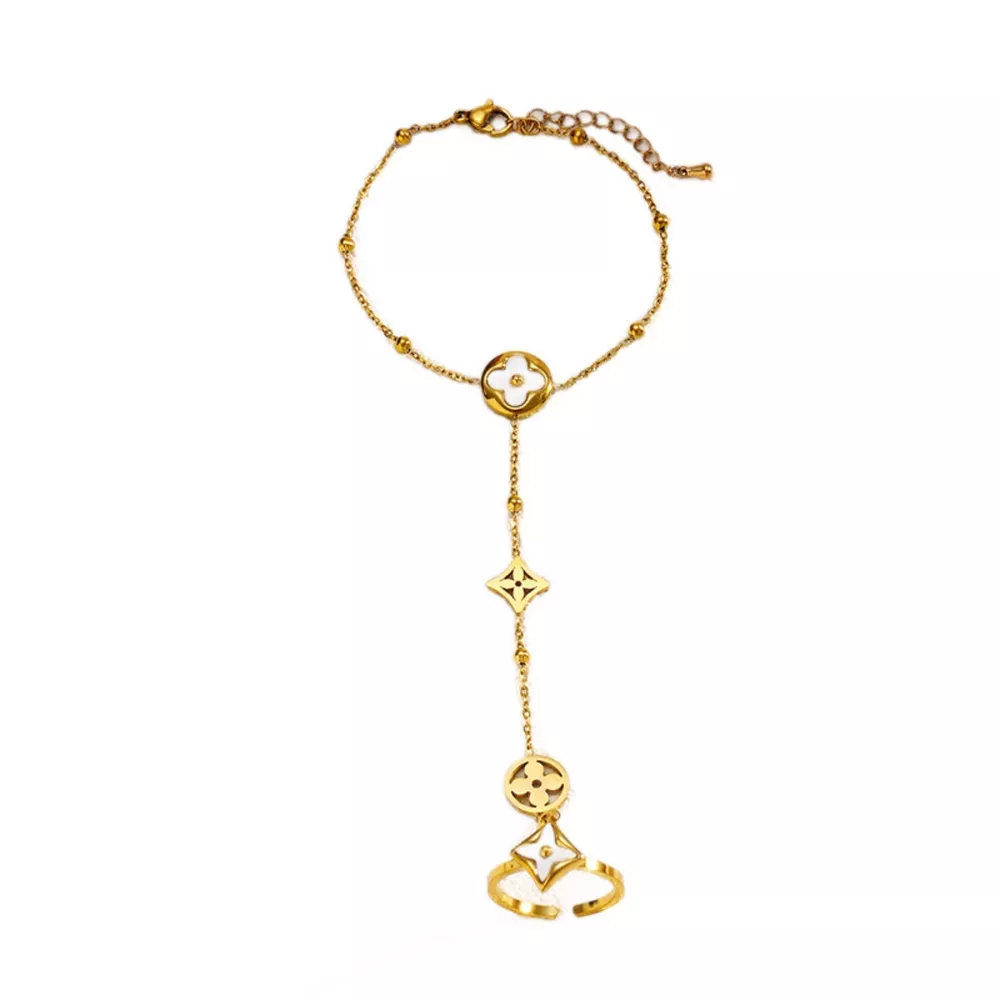18K Gold-Plated Clover Charm Hand Chain Bracelet, image 7