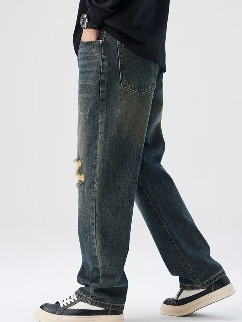 Men's Distressed Wide Leg Jeans, image 5