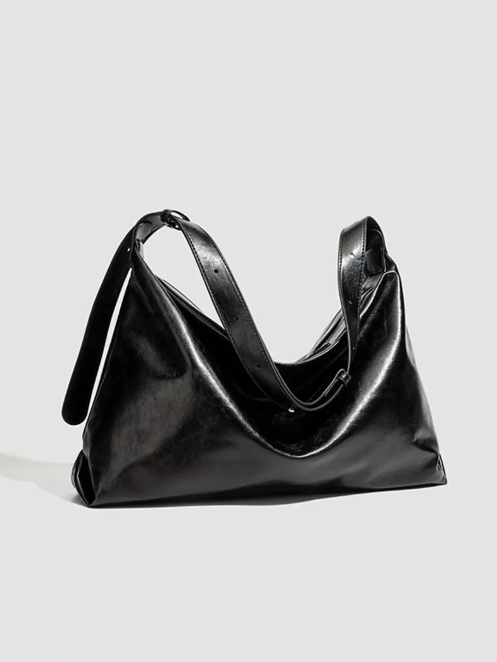 Minimalist Glossy Leather Slouchy Shoulder Bag, image 3