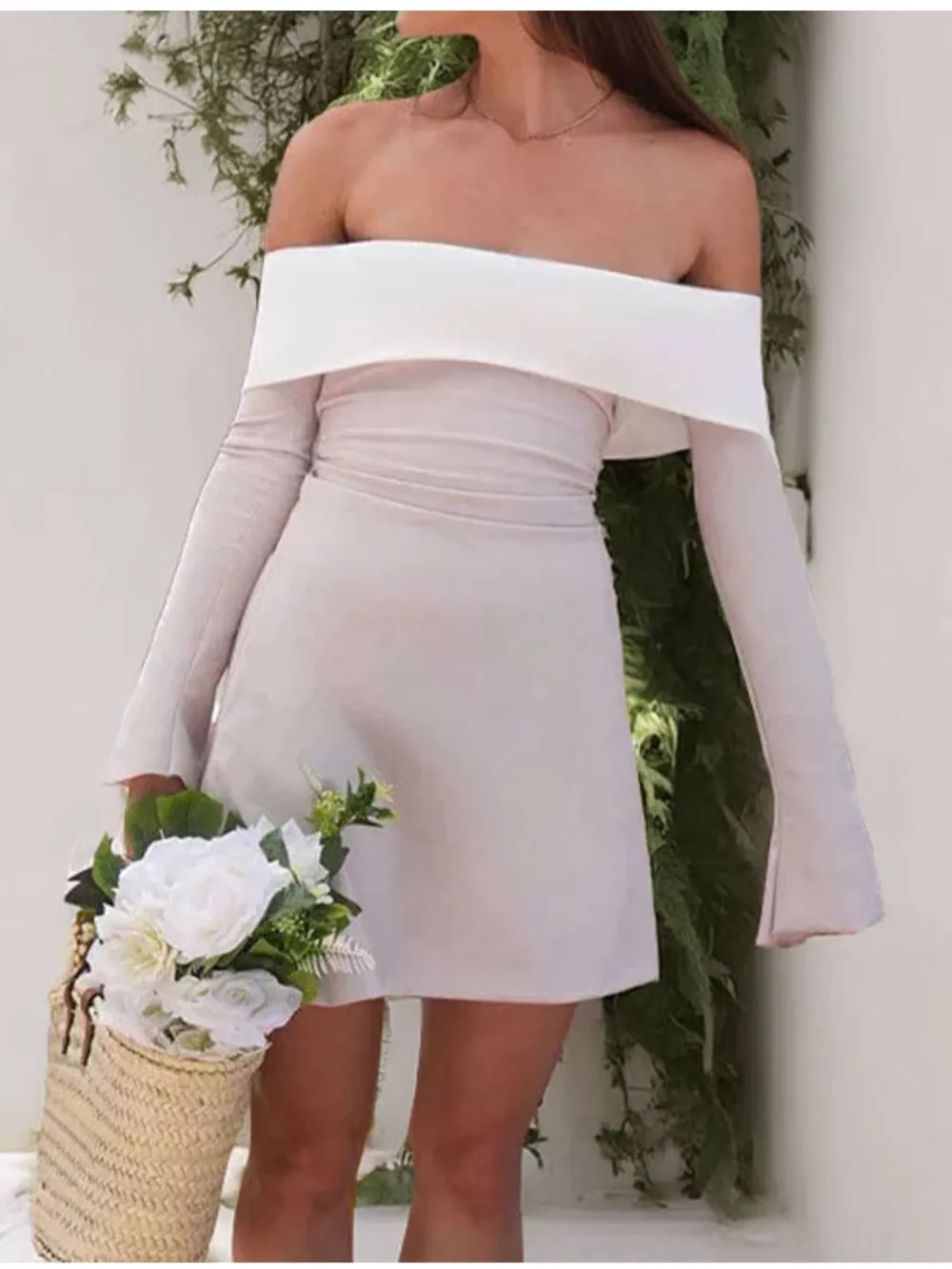 Off-Shoulder Flare Sleeve Mini Dress, image 7