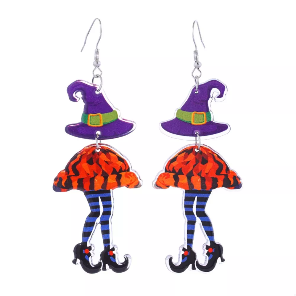 Halloween Witch Hat and Legs Dangle Earrings, image 3