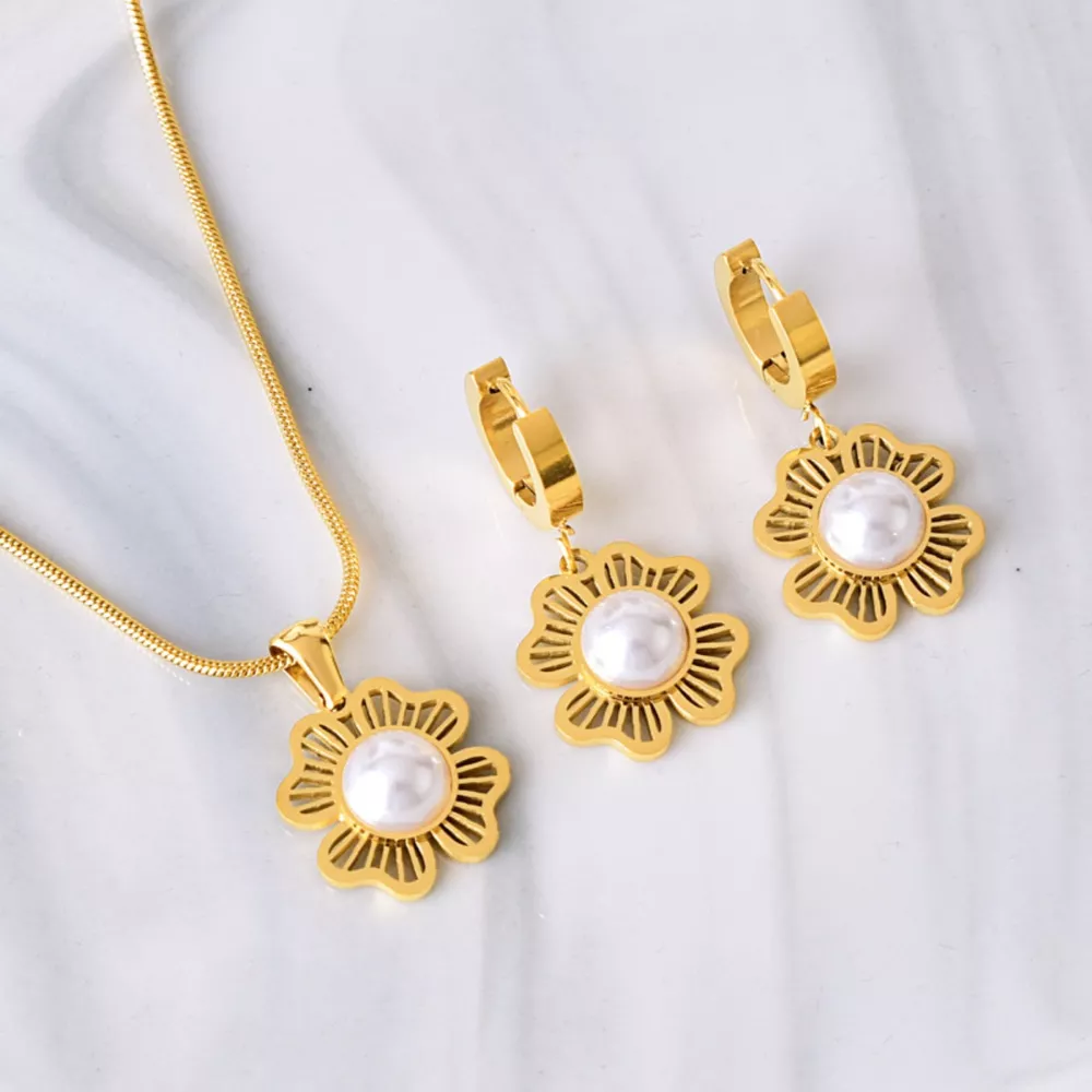 18K Gold-Plated Flower Jewelry Set, image 3