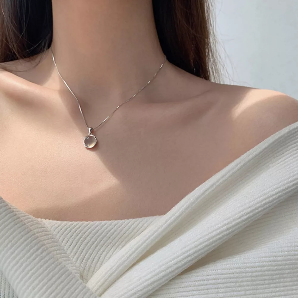 925 Sterling Silver Cat's Eye Stone Pendant Necklace, image 4