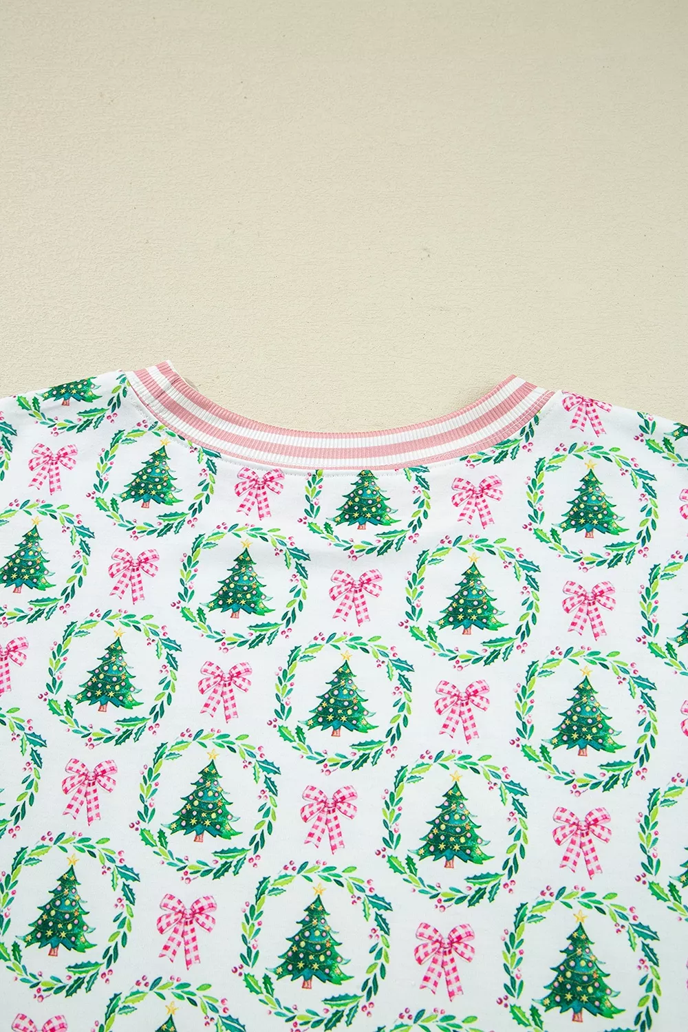 Christmas Tree Print Contrast Striped Banding 2pcs Lounge Set, image 9