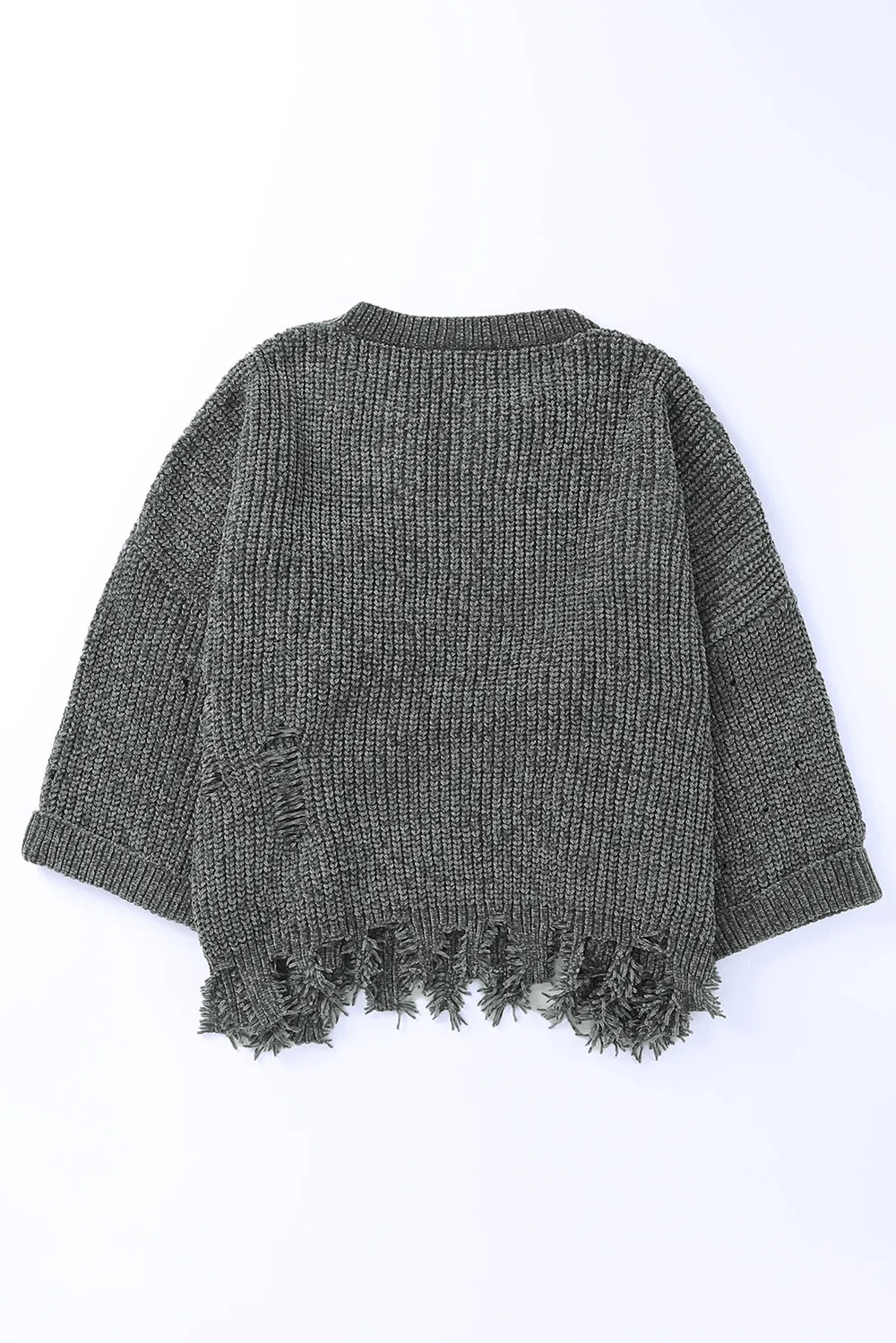 Distressed Round Neck Drop Shoulder Sweater, image 8