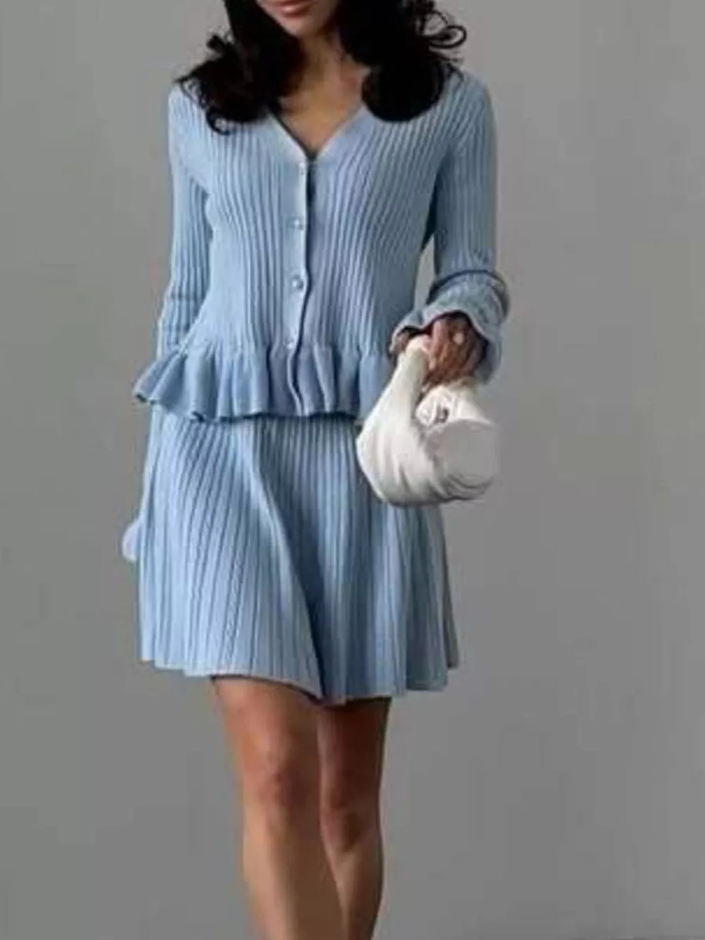 Ruffle Trim Knit Cardigan & Skirt Set, image 5