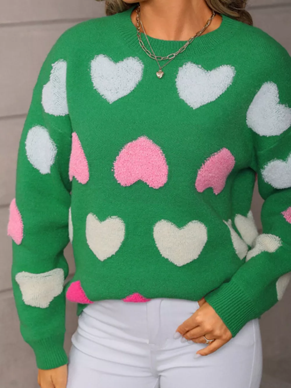 Valentine's Day Heart Pattern Fuzzy Knit Sweater, image 9
