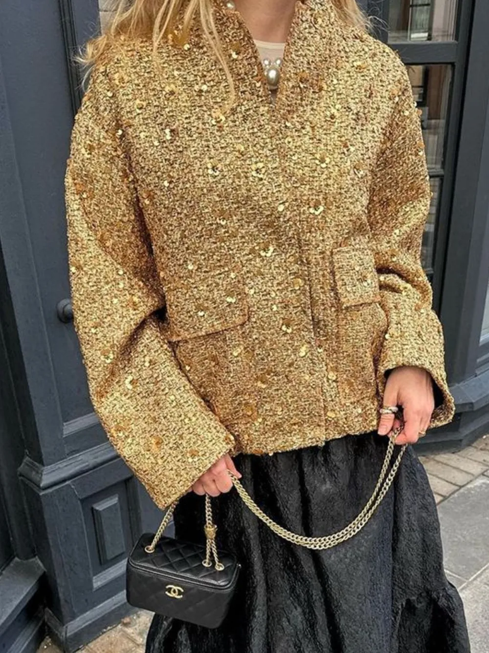 Sequin Long Sleeve Jacket with Pockets, image 6