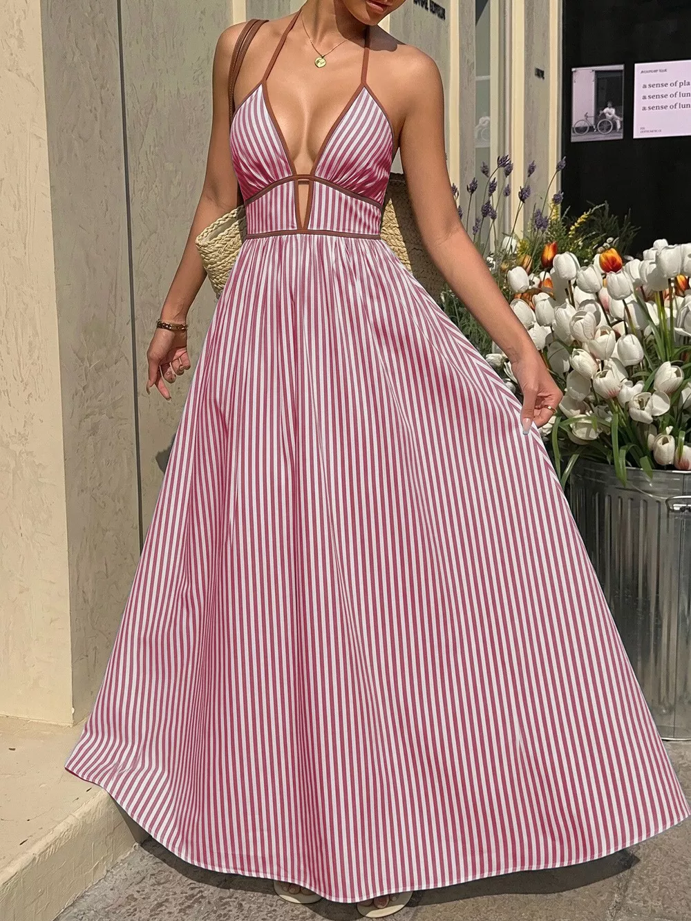 Striped Halter Neck Maxi Dress, image 15