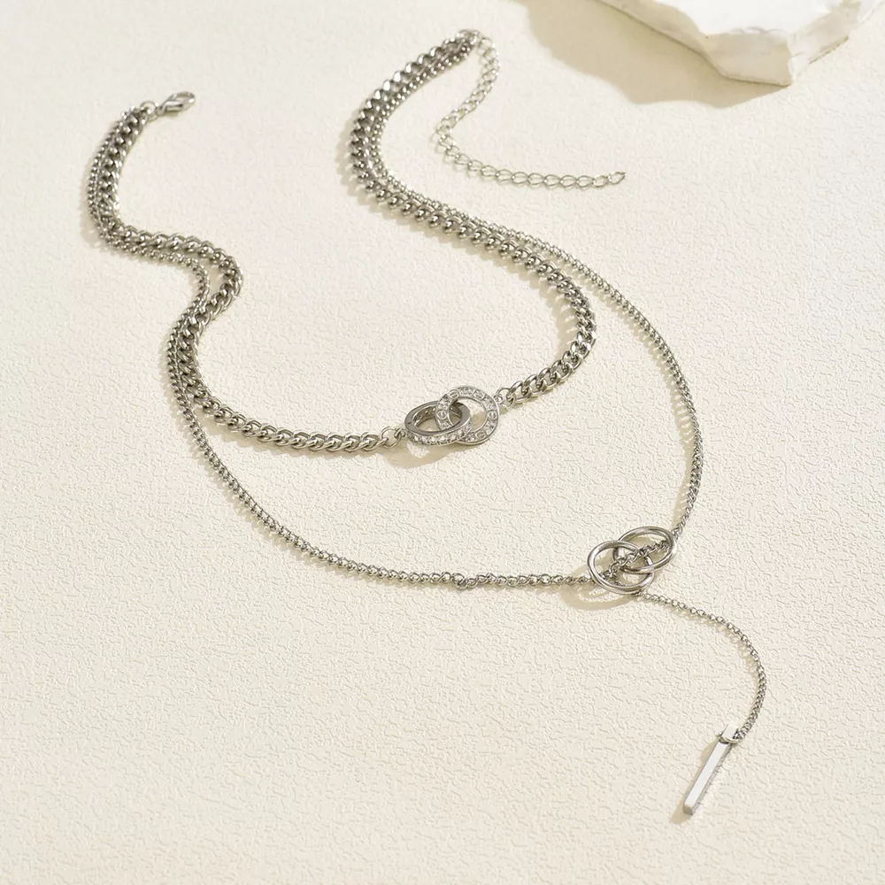 Double Layered Chain Y-Shaped Pendant Necklace, image 5
