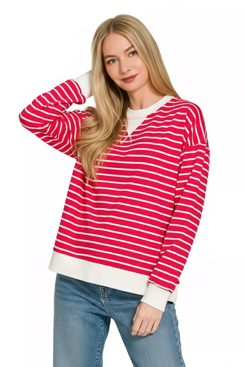 Contrast Striped Round Neck Sweatshirt, image 2