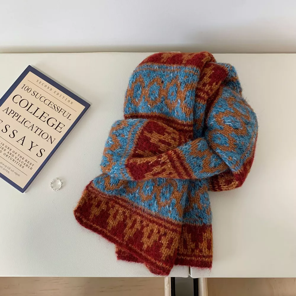 Vintage Knitted Pattern Warm Scarf, image 6