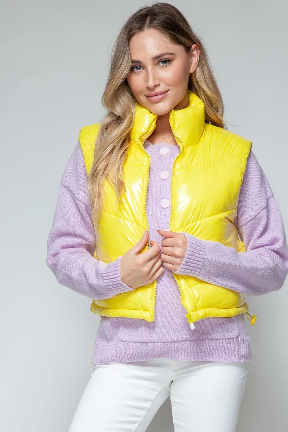 Zip Up Turtleneck Shiny Quilted Vest, image 5