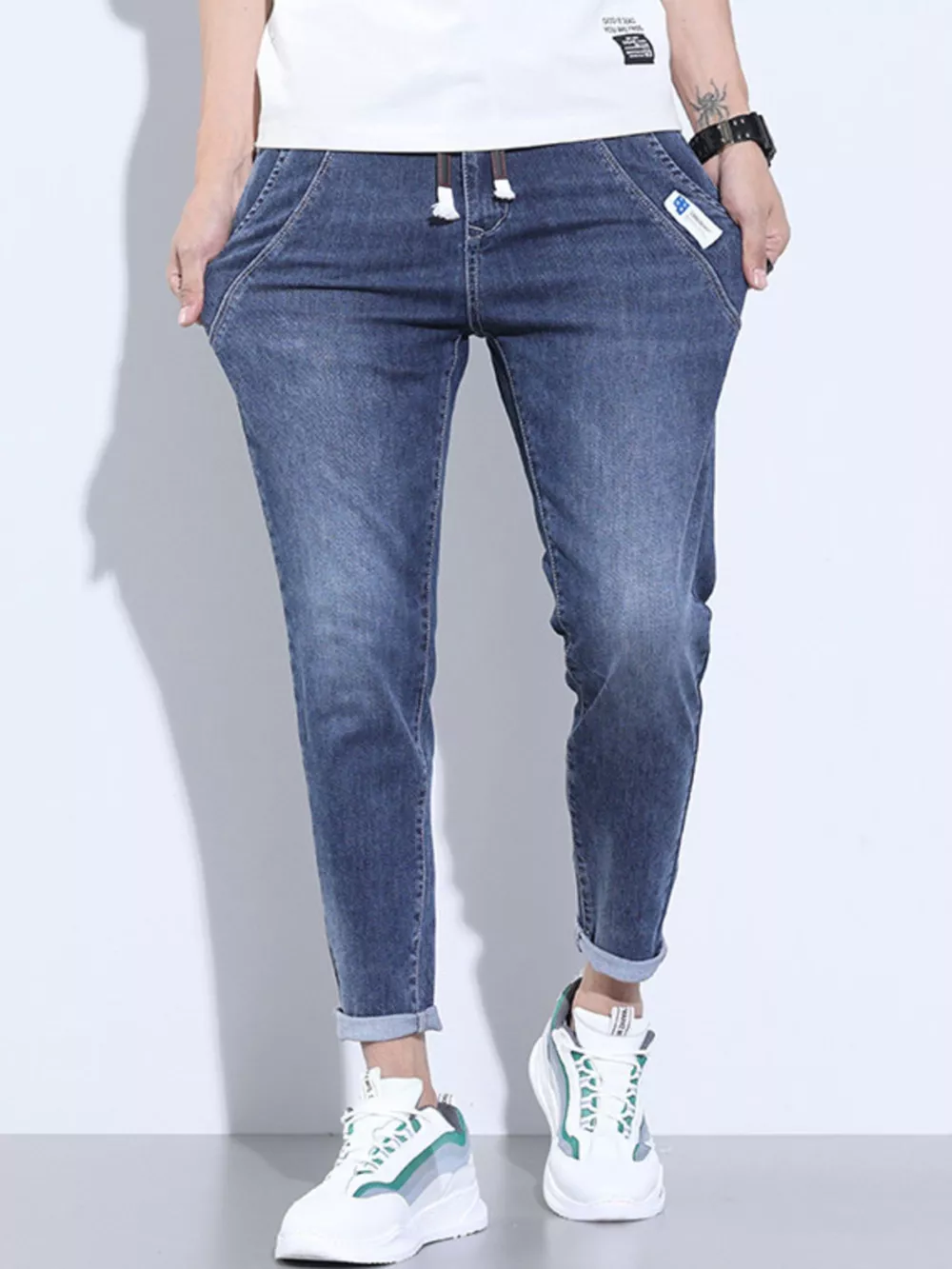 Men's Full Size Washed Skinny Jeans with Pockets Plus Size, image 5