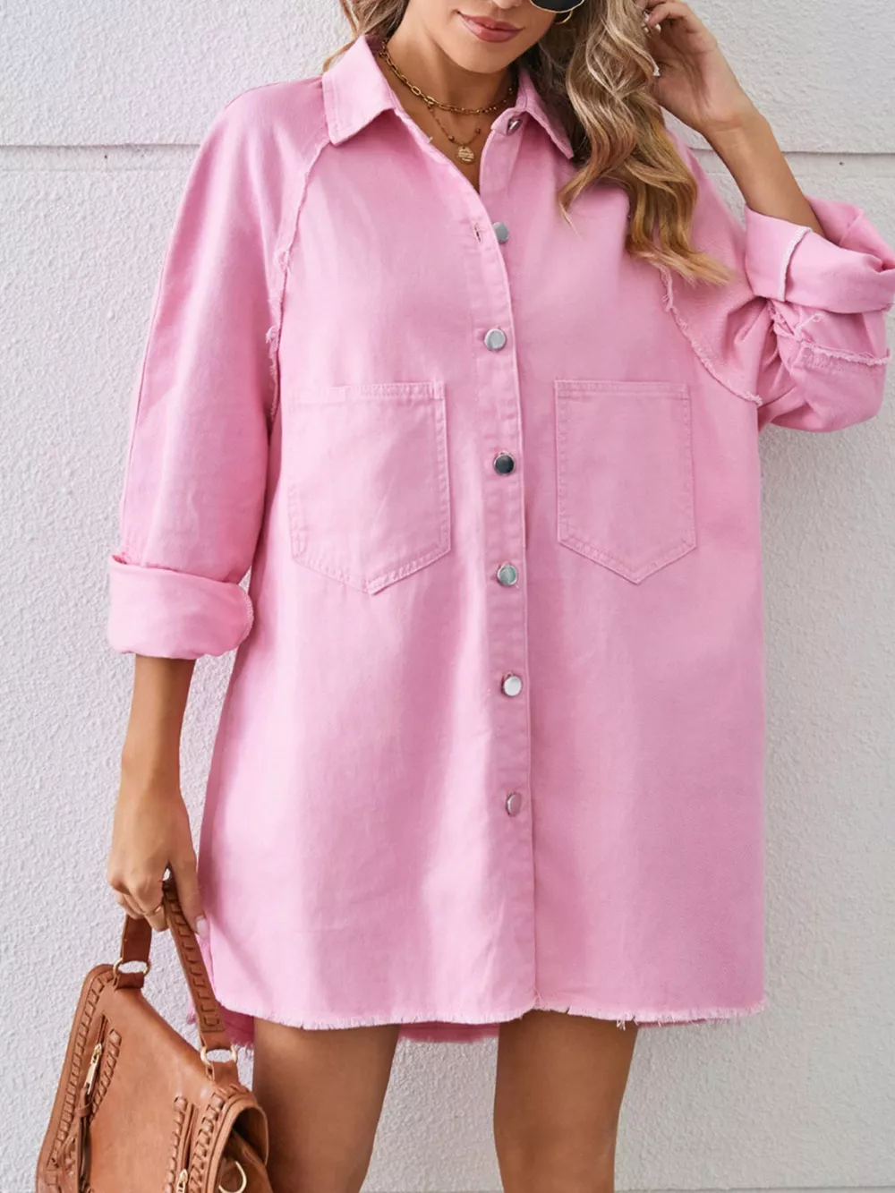 Button-Down Raw Hem Denim Dress, image 8