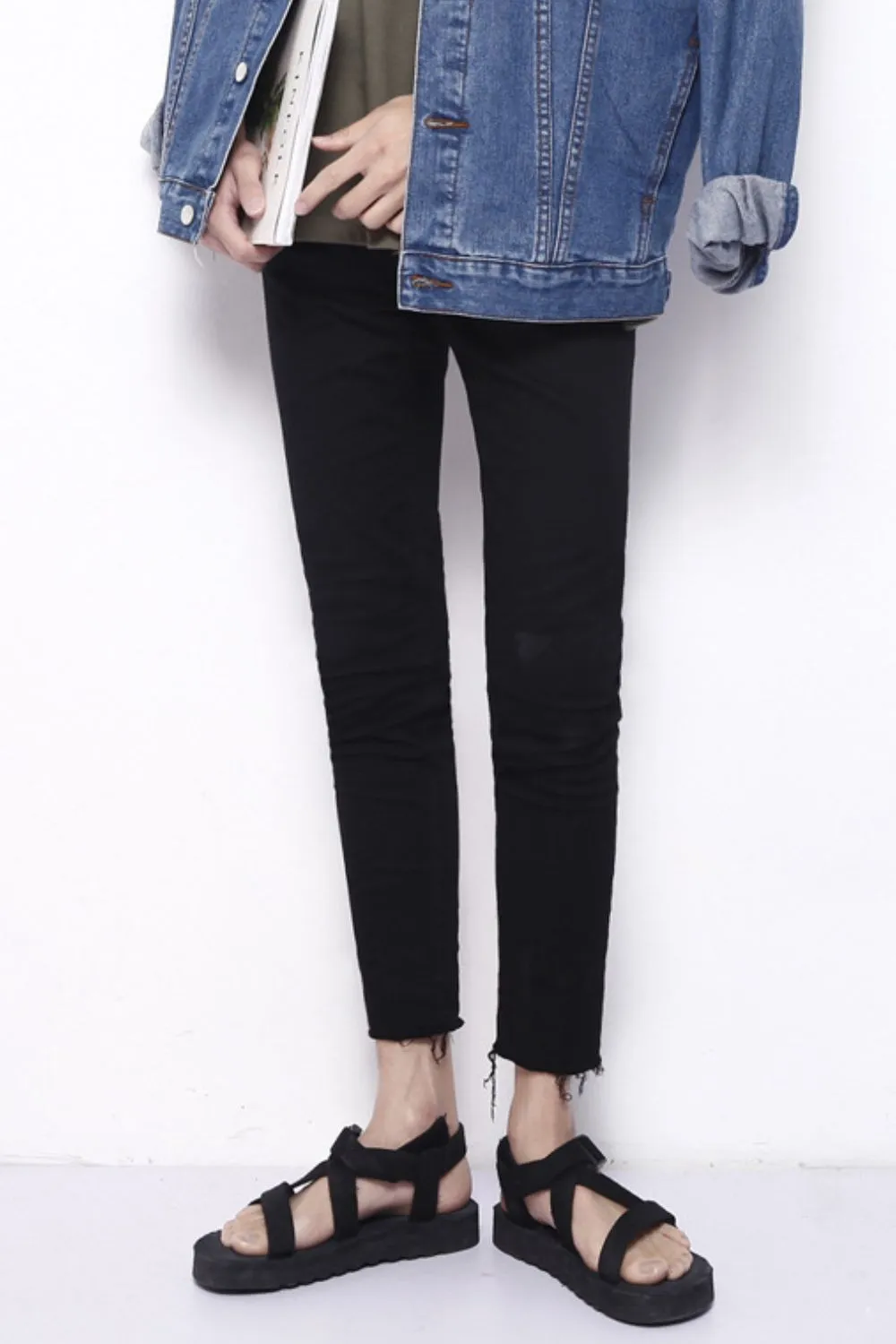 Men's Frayed Hem Skinny Jeans, image 6