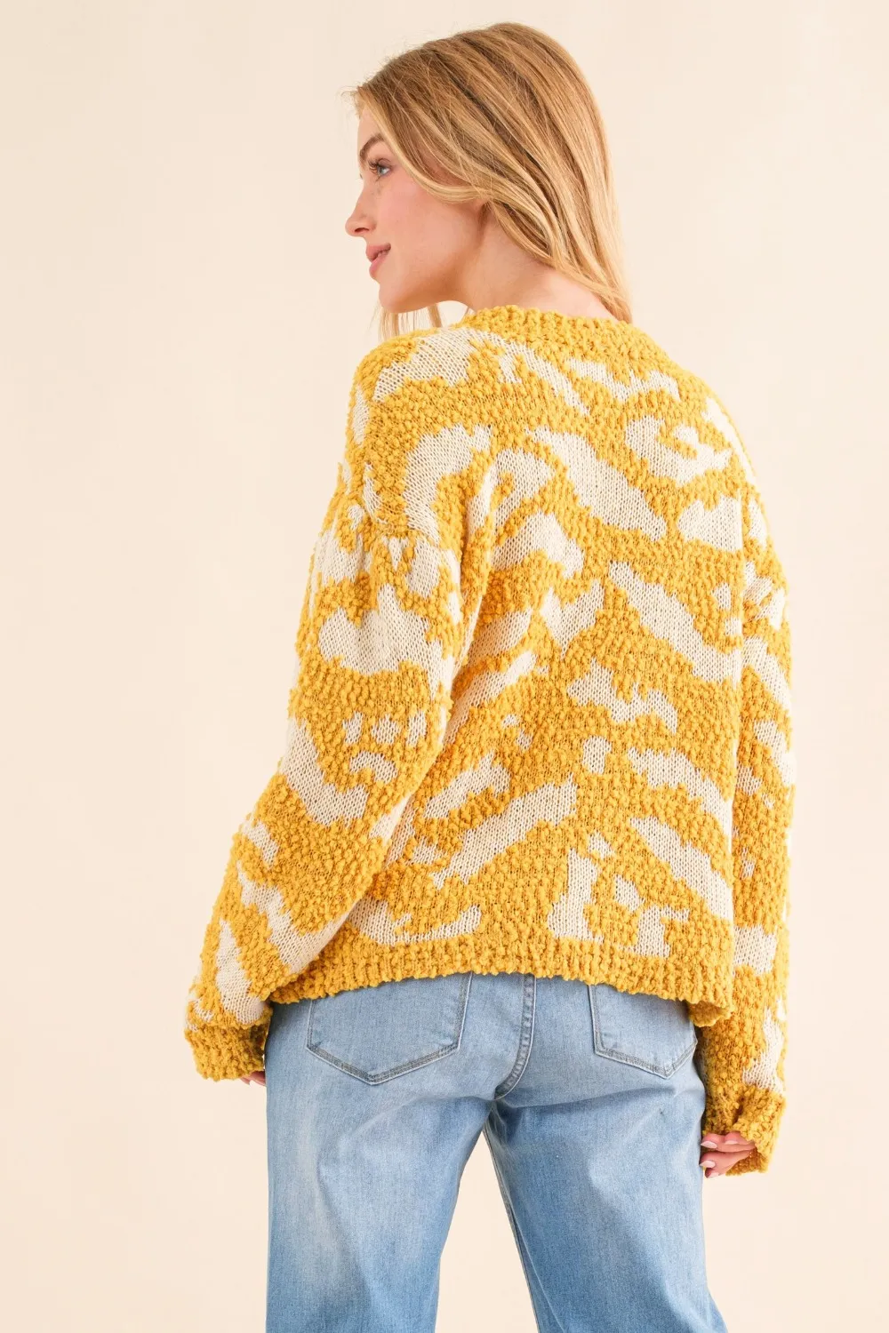 Full Size Textured Pattern Contrast Sweater, image 5
