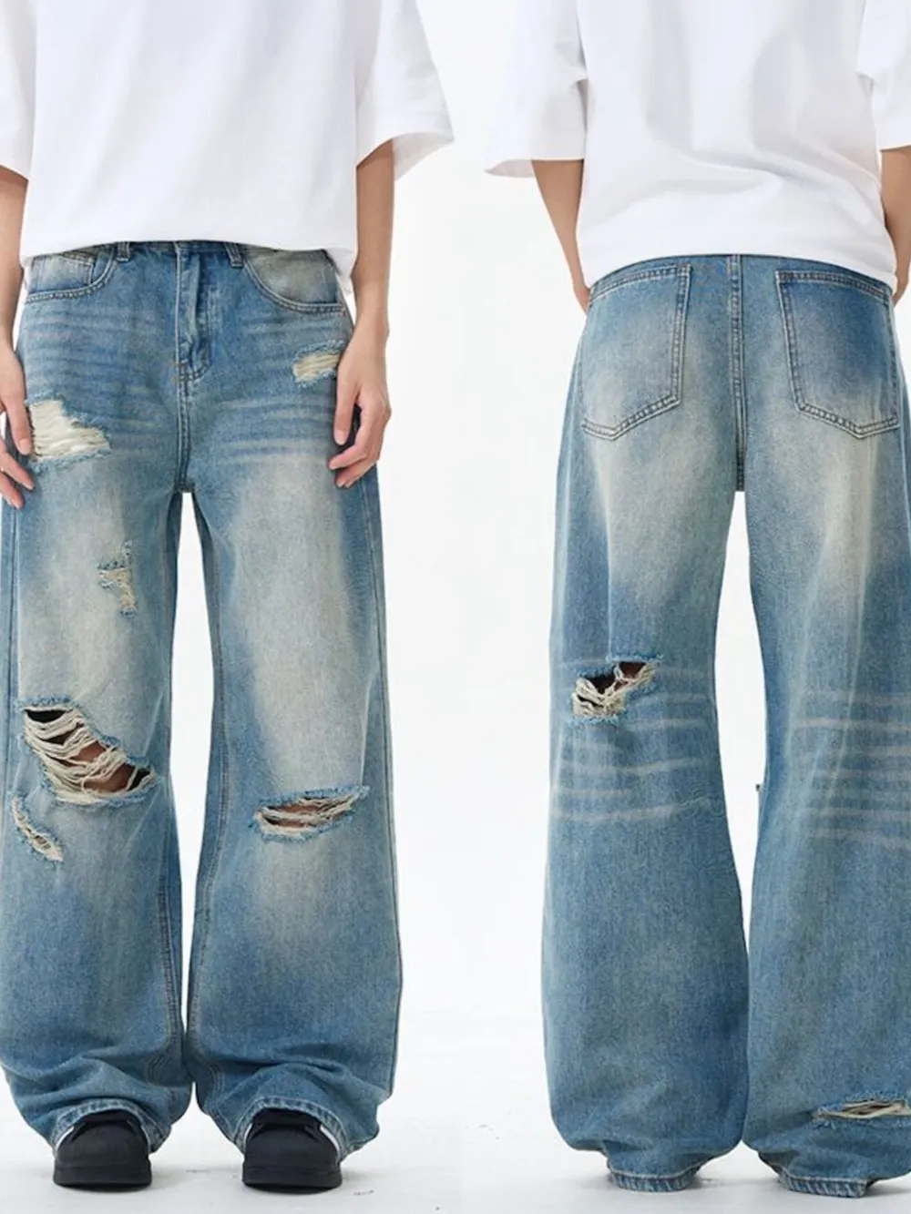 Men's Distressed Wide Leg Jeans, image 6