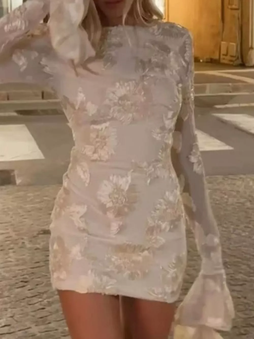 Backless Floral Flounce Sleeve Dress, image 8