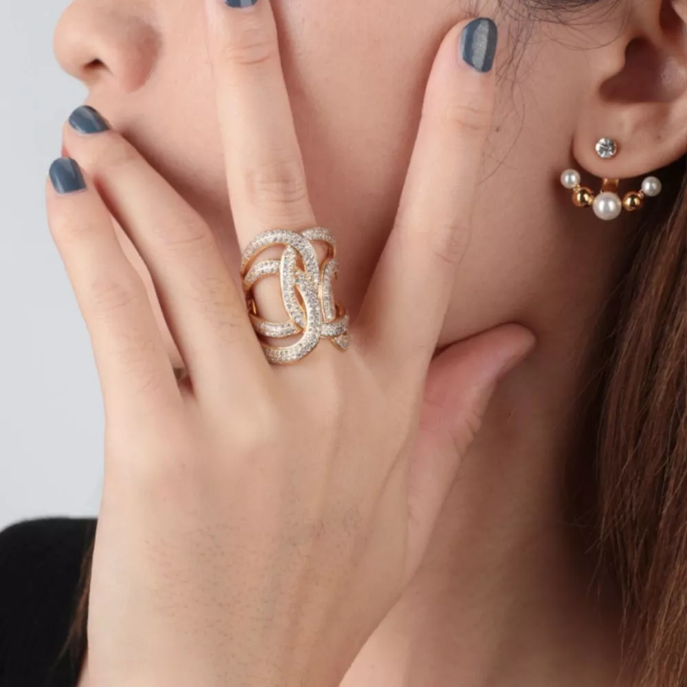 18K Gold-Plated Zircon Interwoven Ring, image 2