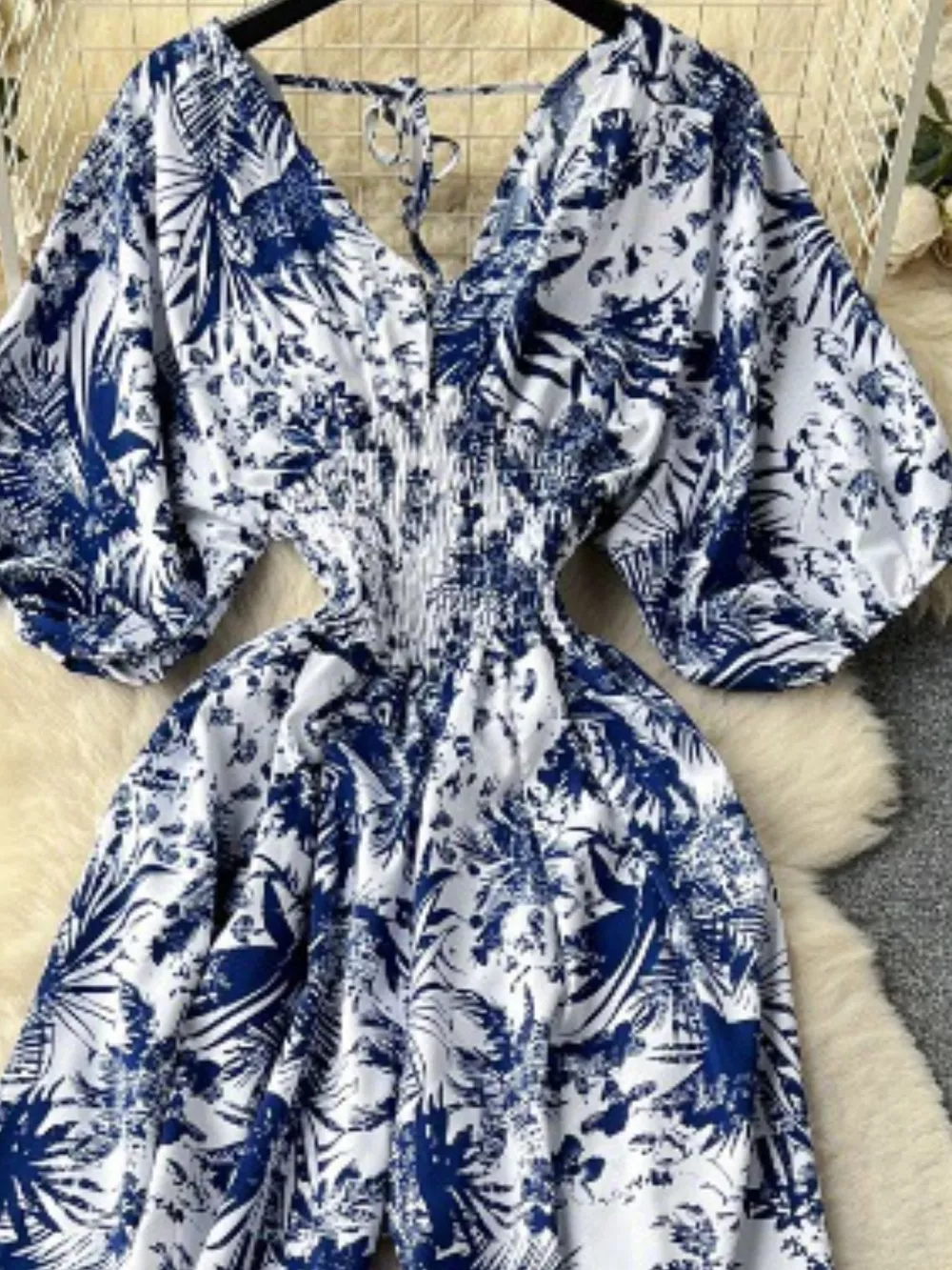 Smocked V-Neck Wide Leg Jumpsuit, image 29
