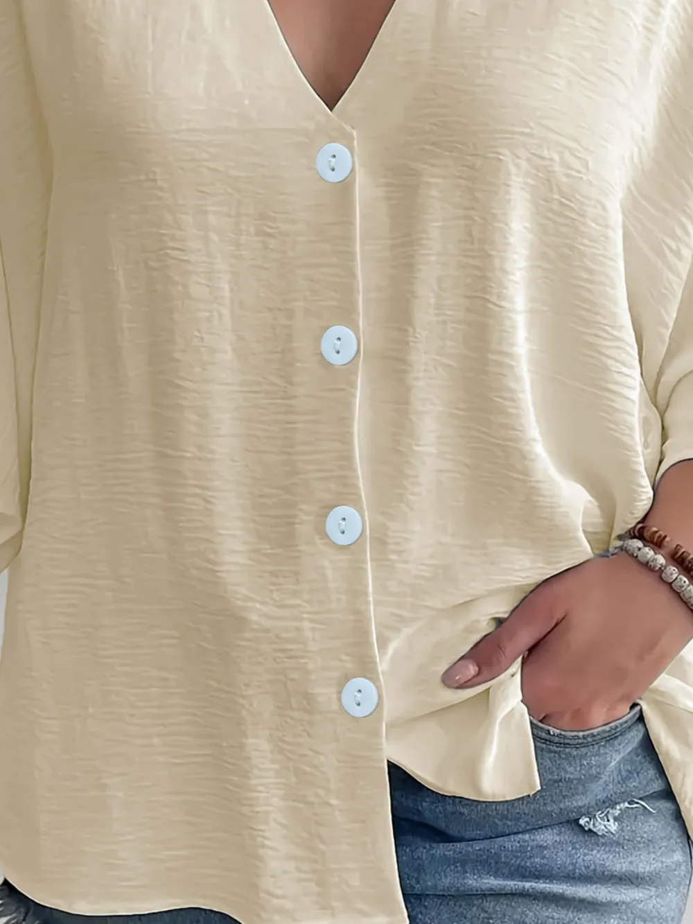 Full Size Casual V-Neck Button Down Relaxed Fit Blouse Plus Size, image 10
