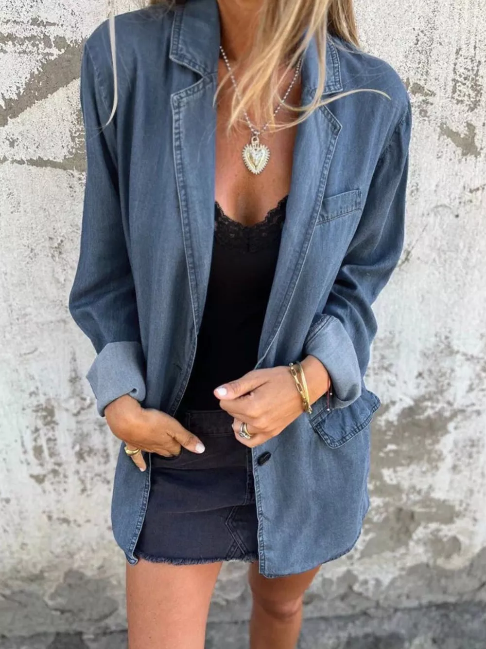 Full Size Button Down Denim Blazer Plus Size, image 12