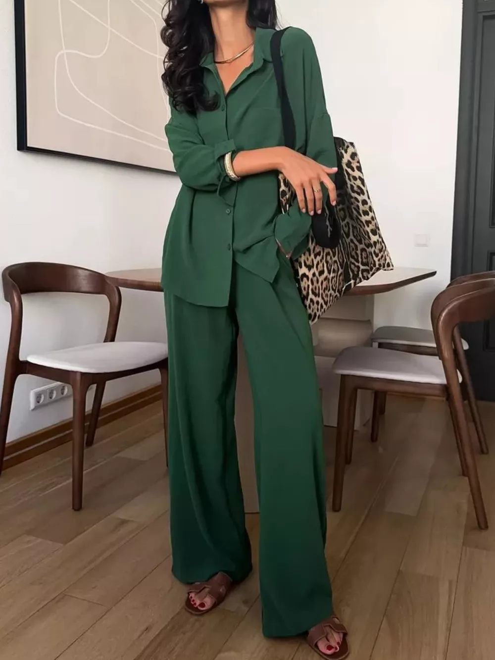 Relaxed Fit Shirt and Wide Leg Pants Set, image 15