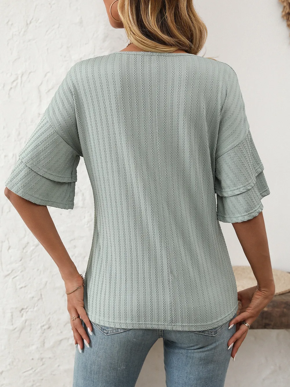 V-Neck Ruffle Half Sleeve Top, image 13