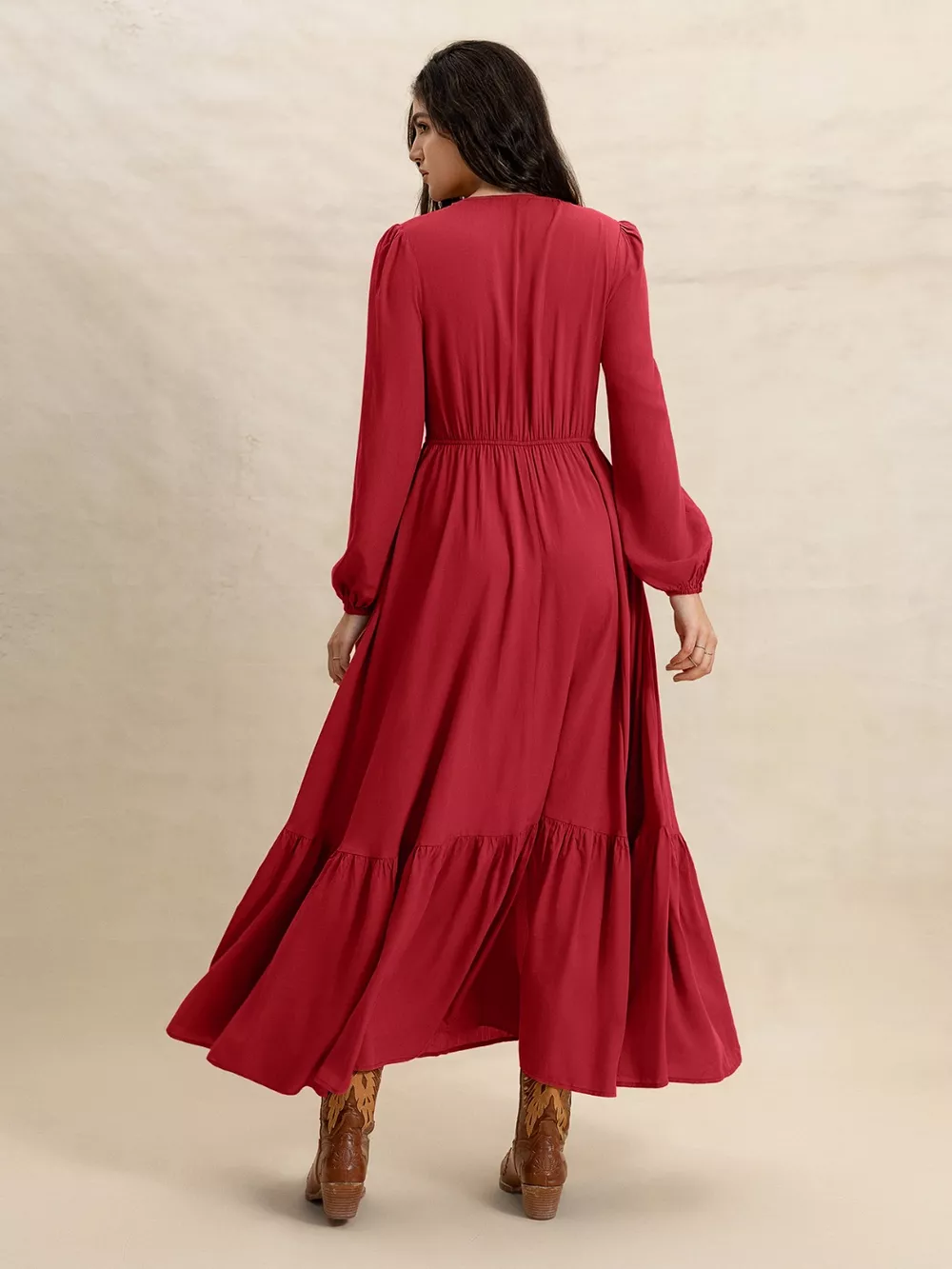 V-Neck Balloon Sleeve Ruffled Hem Maxi Dress, image 7