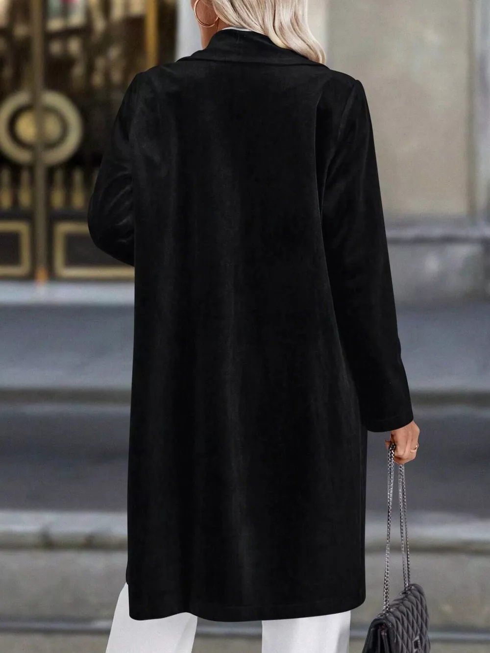 Lapel Collar Long Sleeve Longline Coat, image 12
