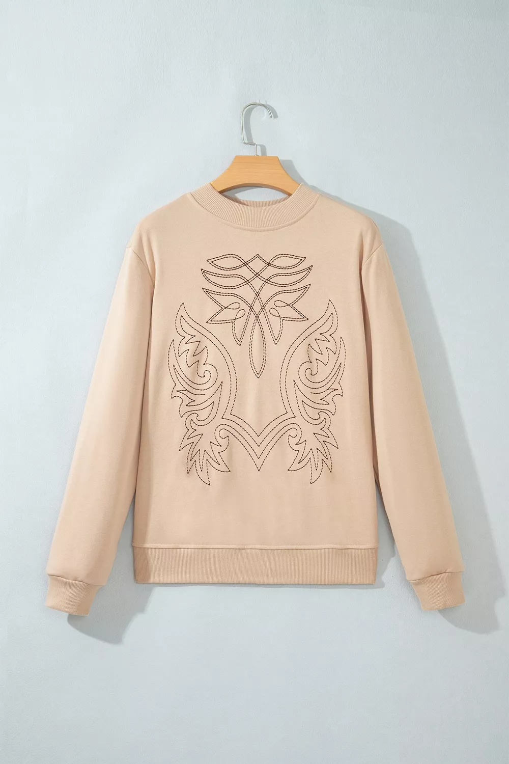 Western Embroidery Round Neck Pullover Long Sleeve Sweatshirt, image 4