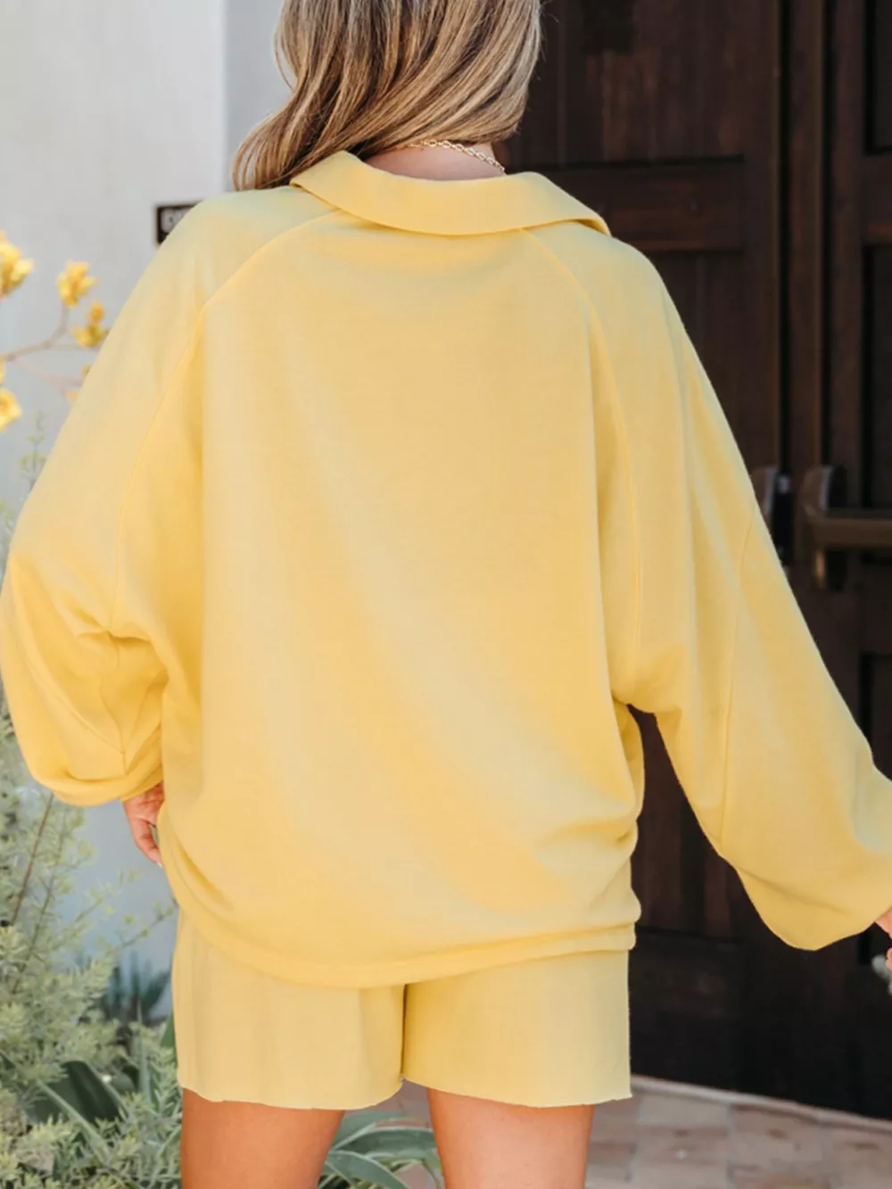Button Collar Drop Shoulder Top and Shorts 2pcs Set, image 6
