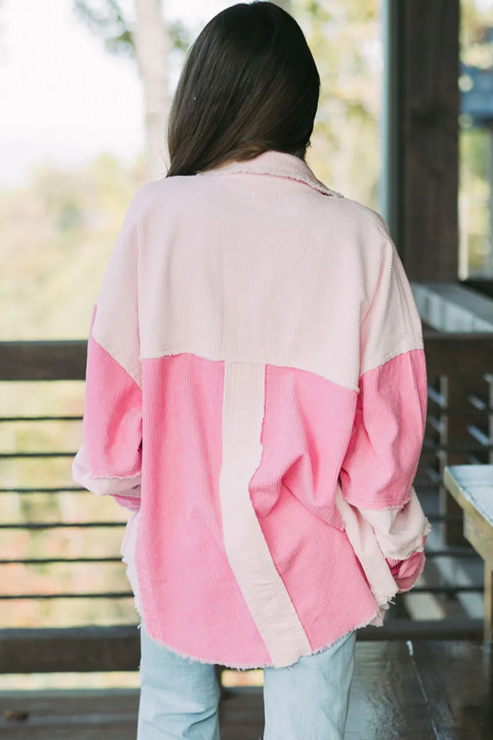 Two-tone Color Exposed Seam Corduroy Shacket, image 9