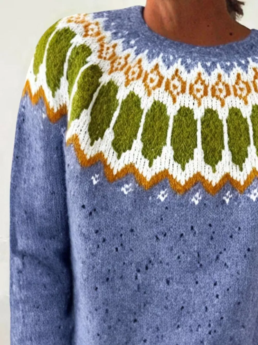 Full Size Vintage Patterned Round Neck Sweater Plus Size, image 17