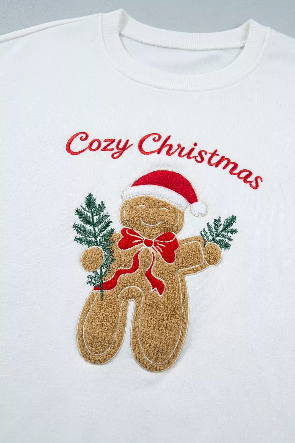 Embroidered Gingerbread Cozy Christmas Long Sleeve Round Neck Sweatshirt, image 11