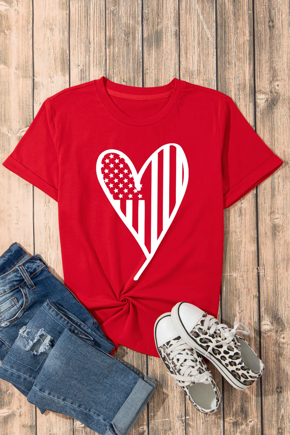 Heart Round Neck Short Sleeve T-Shirt, image 4