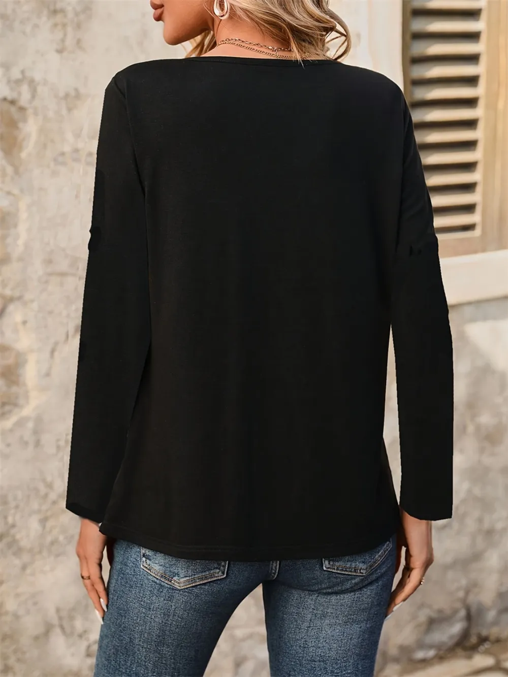 Notched Long Sleeve T-Shirt, image 3