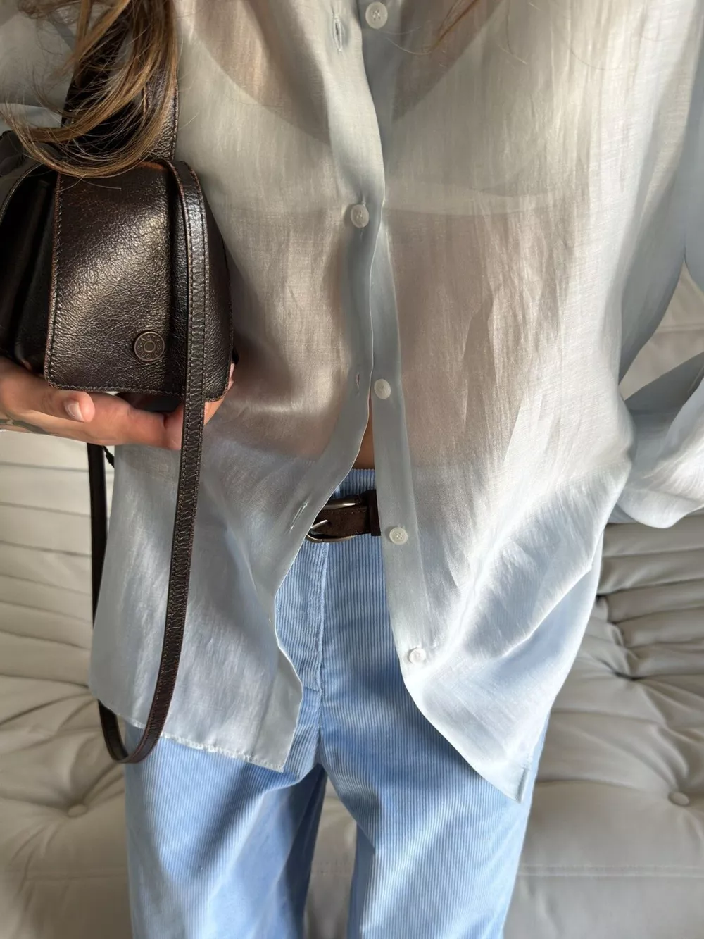 Sheer Oversized Button-Up Shirt, image 17