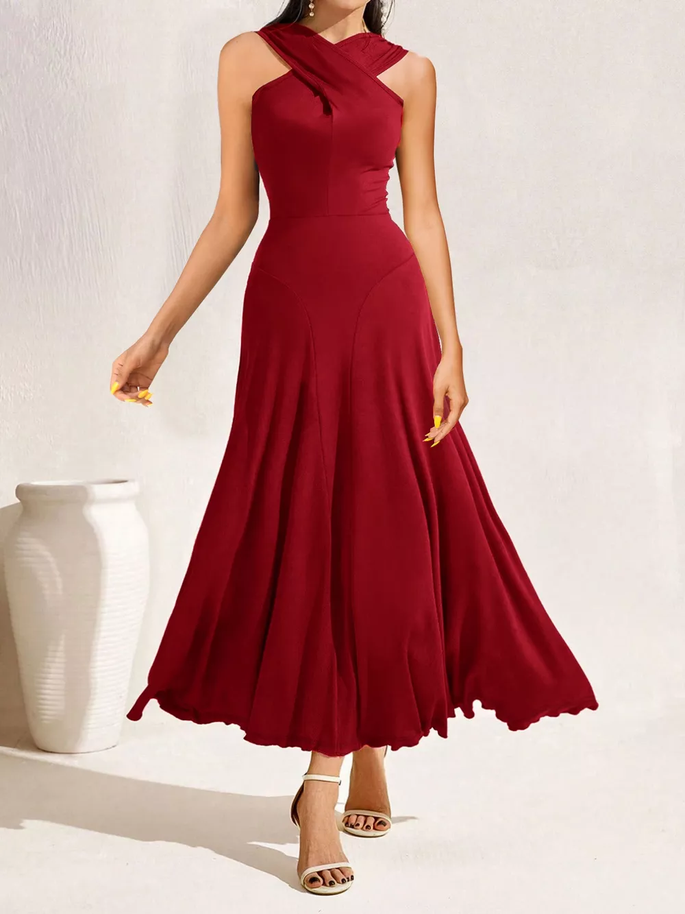 Crisscross Halter Neck A-Line Midi Dress, image 7