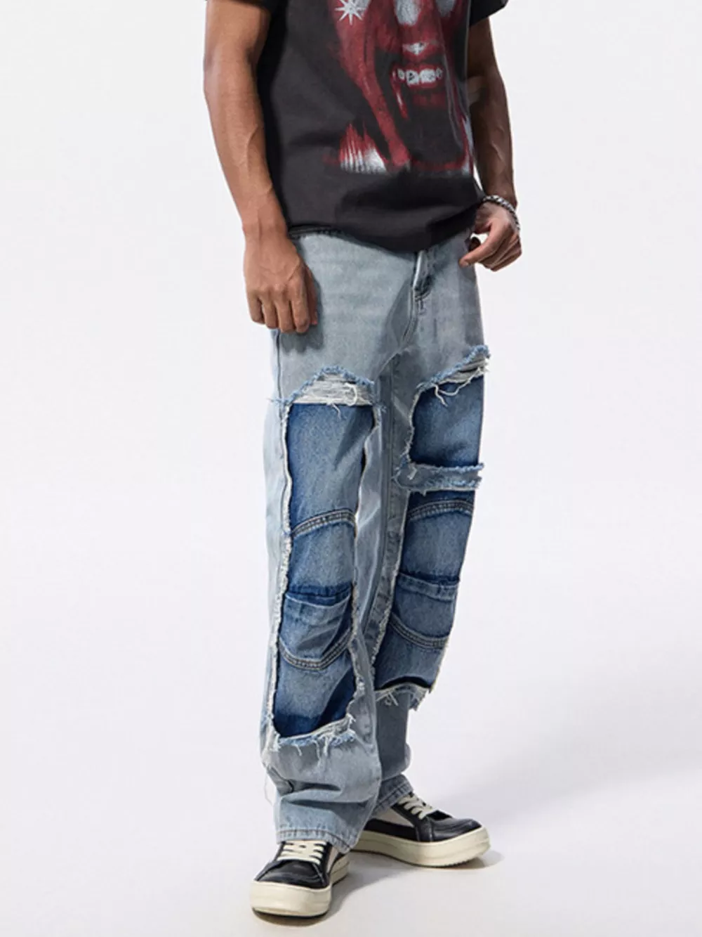 Men's Distressed Patchwork Jeans, image 3