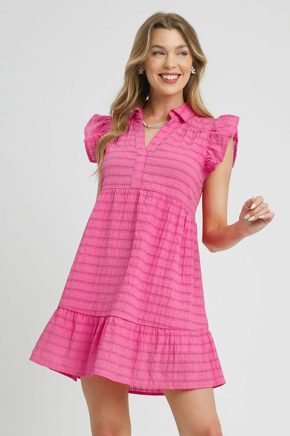 Ruffle Cap Sleeve Textured Mini Dress