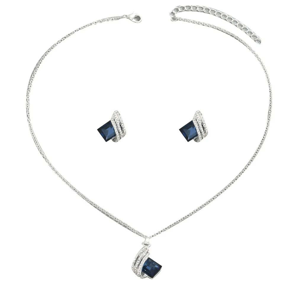Stainless Steel Crystal Geometric Earrings and Necklace Jewelry Set, image 4