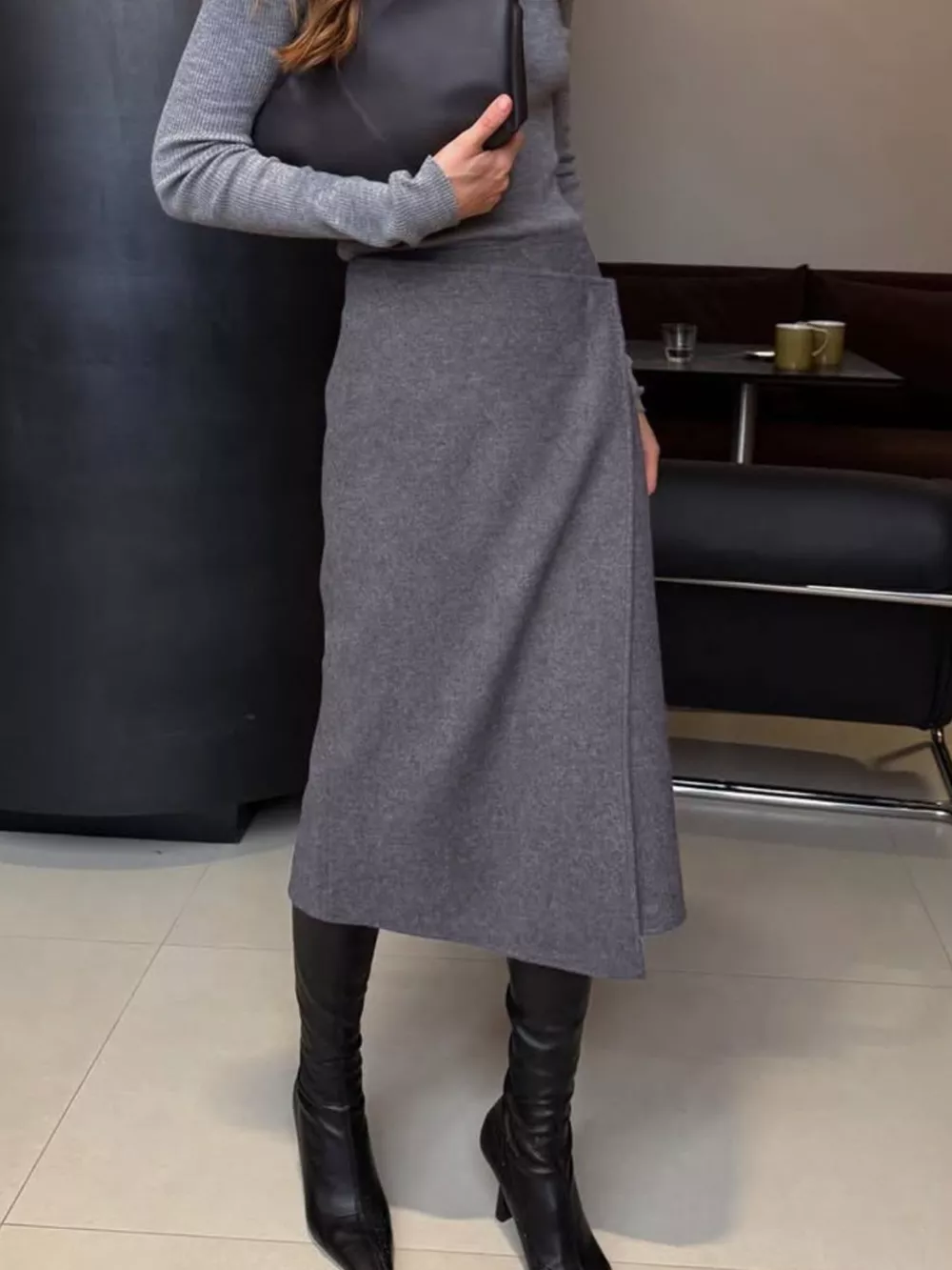 High-Waisted Wrap Midi Skirt
