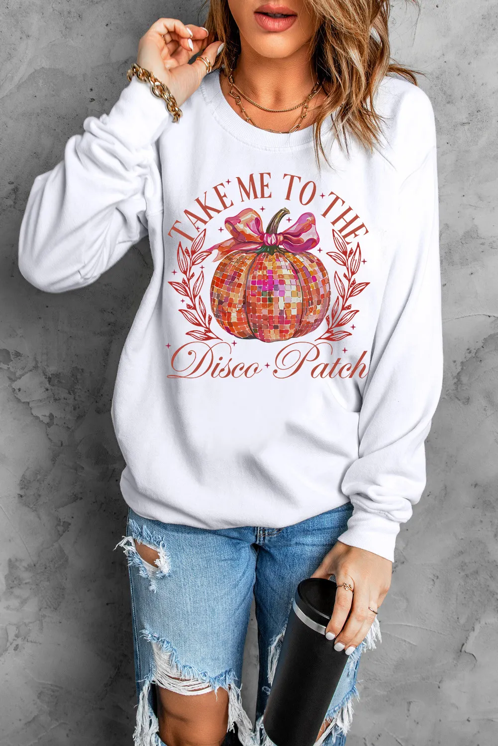 Graphic Round Neck Long Sleeve Sweatshirt, image 3