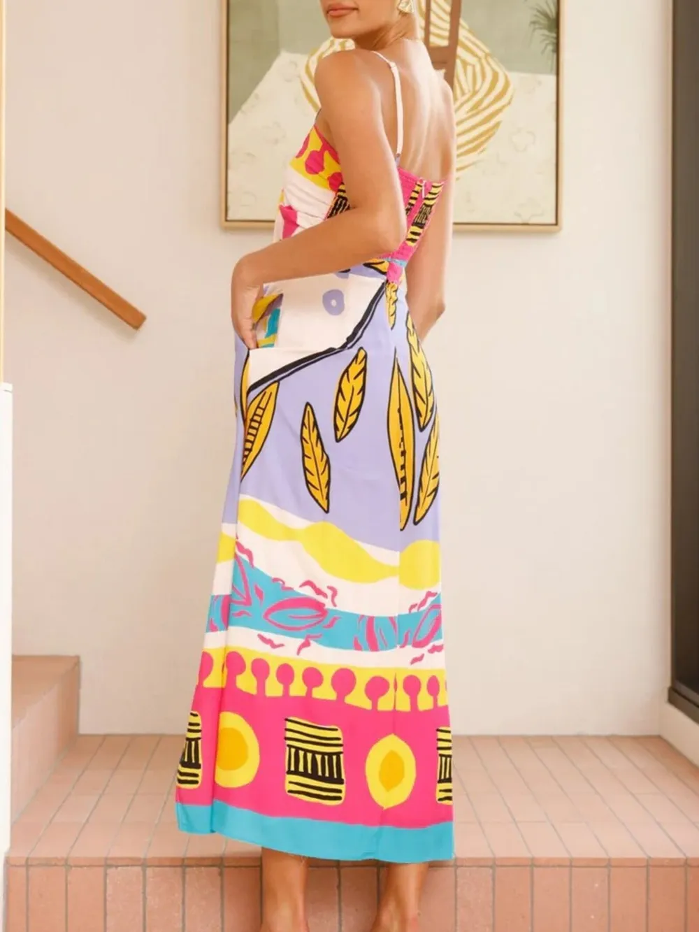 Tied Front Printed Slit Maxi Cami Dress, image 8