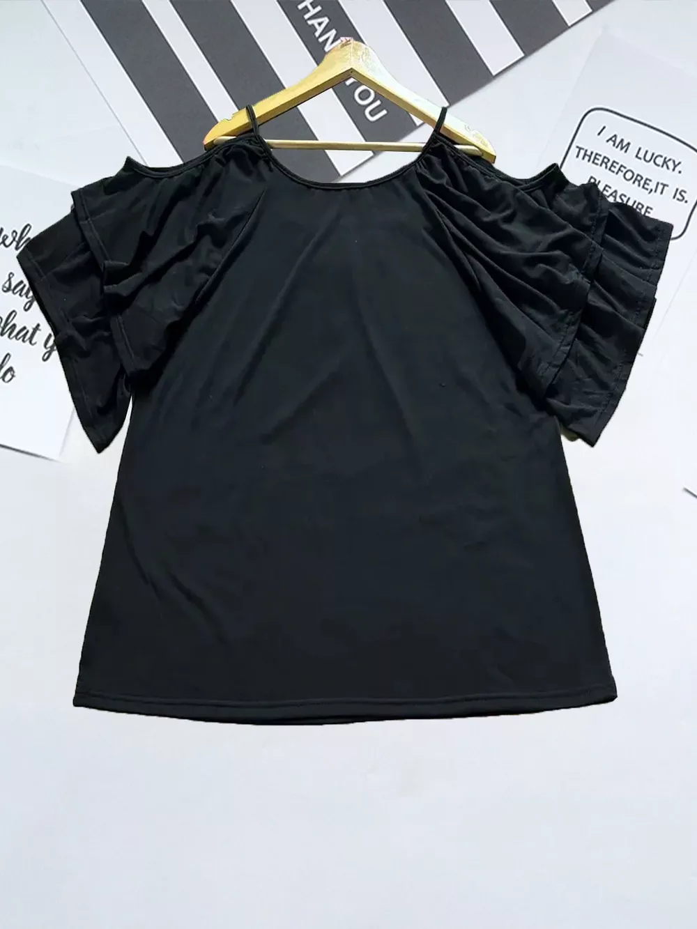 Cold Shoulder Ruffle Sleeve T-Shirt, image 3