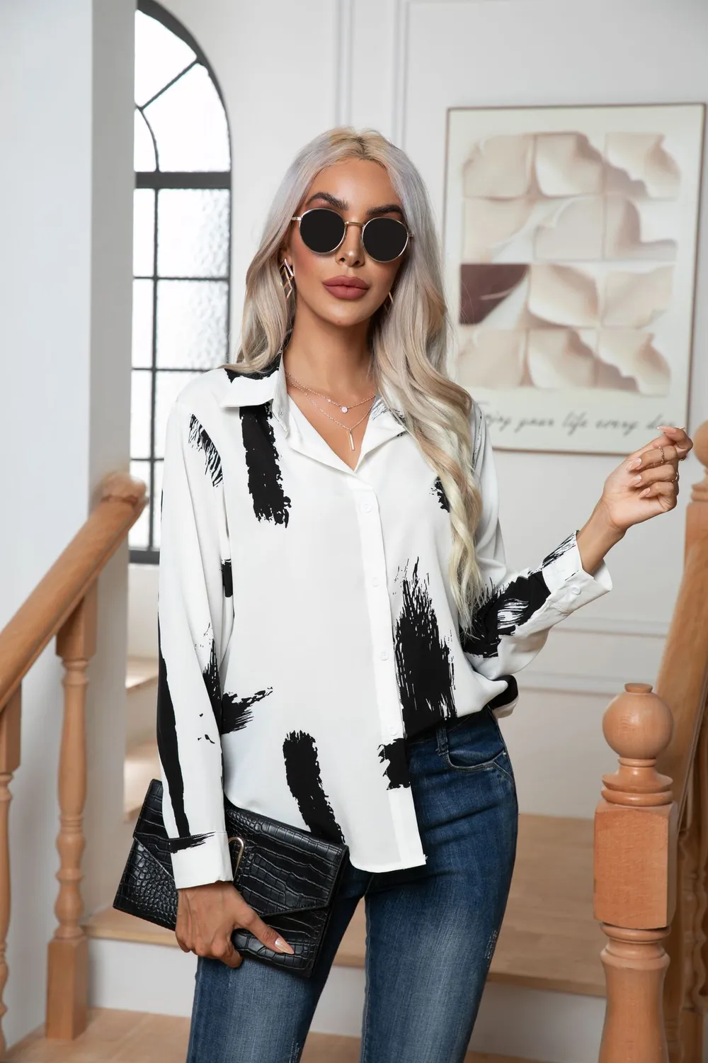 Button Down Printed Long Sleeve Shirt, image 8